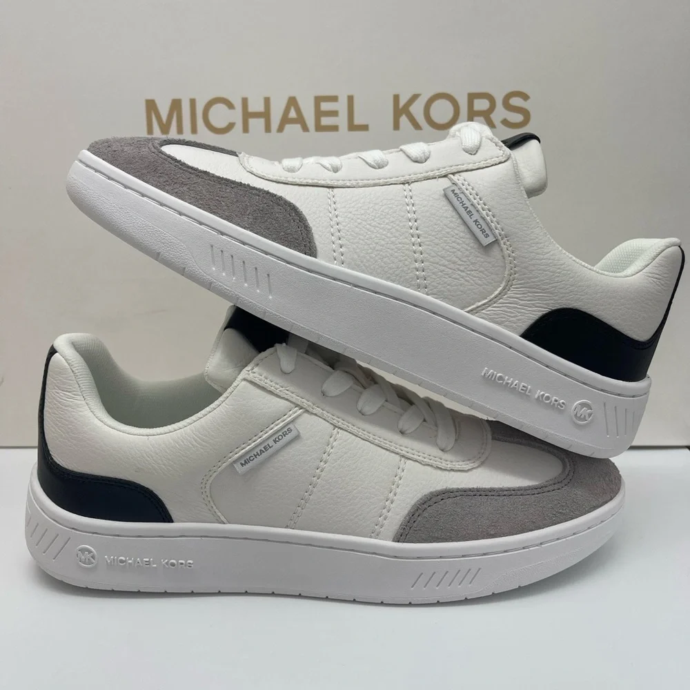 MICHAEL KORS Kai Mixed-Media Sneaker Kai White  Cream and Gray Casual Sneakers